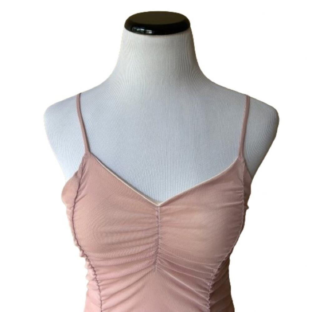 NWT Liz & Sara Junior’s Pink Ruched Ruffle Spaghetti Strap Bodycon Dress. Size L - Picture 2 of 8